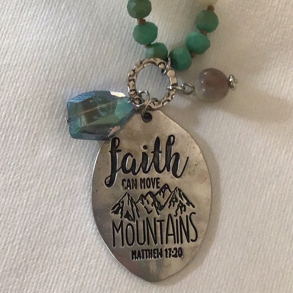 Faith necklace with simulated turquoise and stone beads - Picture 2 of 5